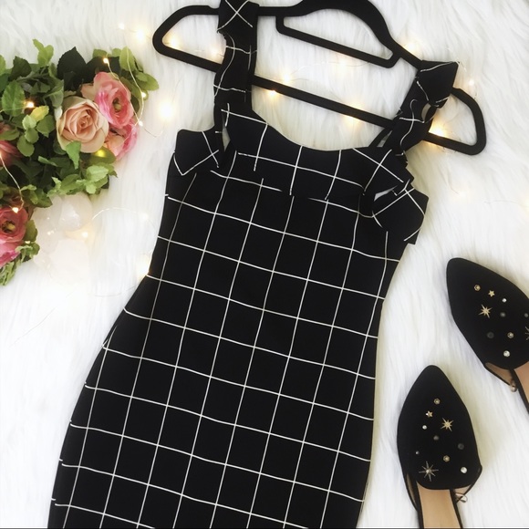 Windowpane Striped Ruffle Mini Cocktail Dress - Picture 7 of 8